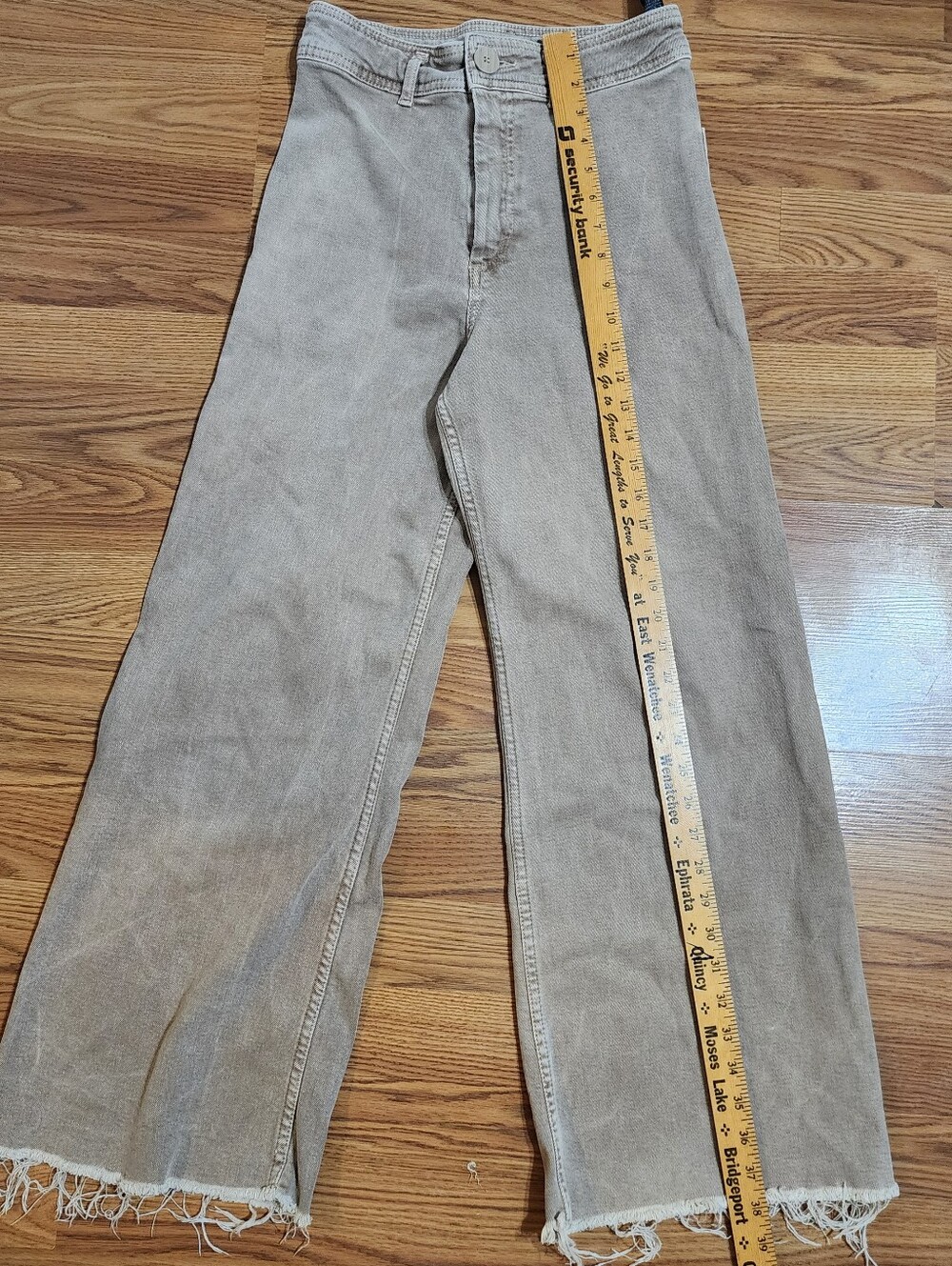Zara High Rise Wide Leg Cropped Jeans Beige Frayed Hem Raw Edge Women's US 4 36 - Picture 8 of 12